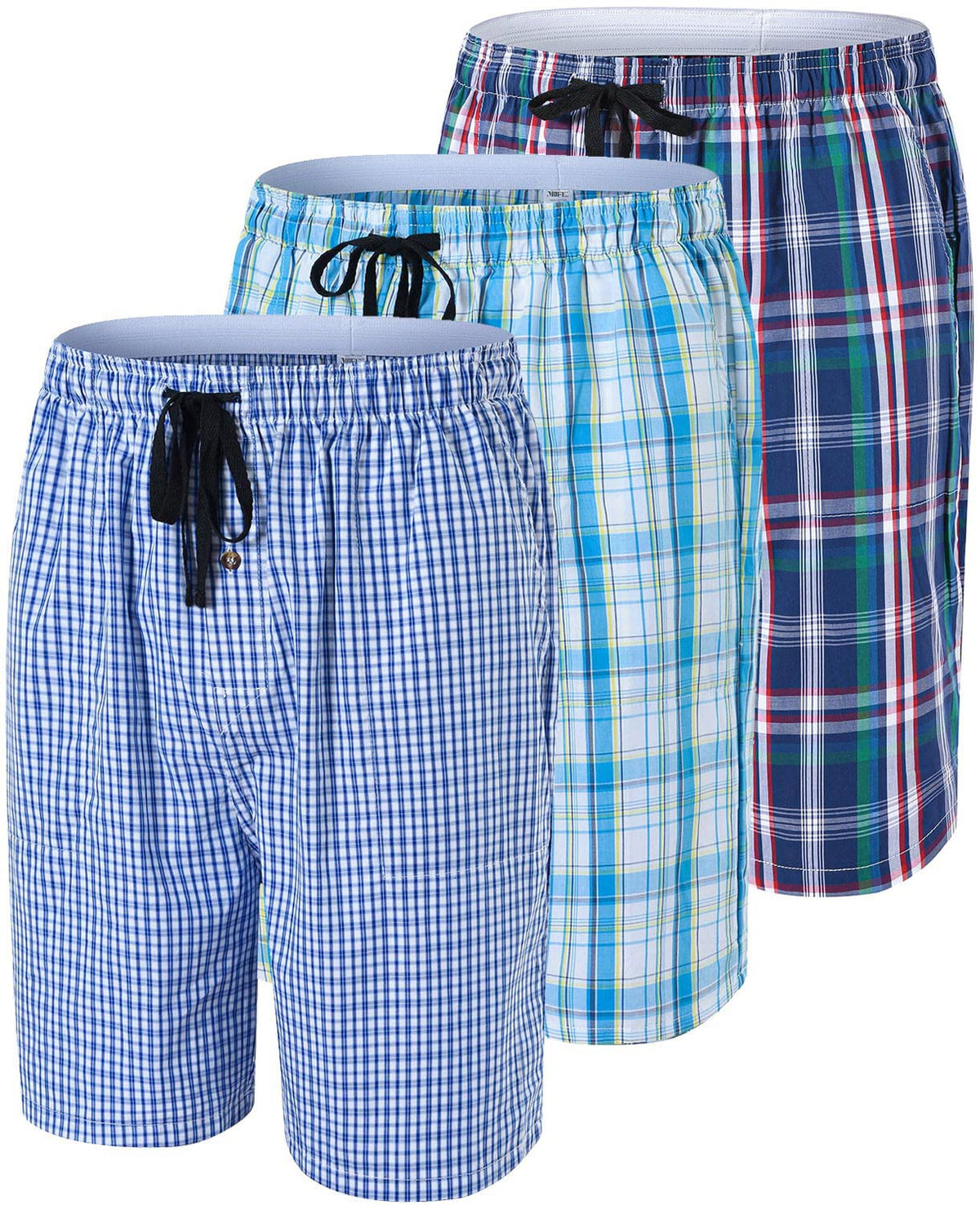 MoFiz Mens Pajama Shorts Woven Cotton Sleep Lounge Shorts 3-Pack Plaid