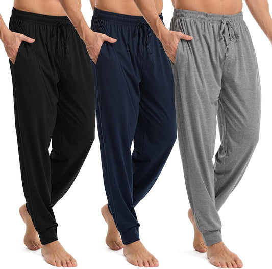3 Pack Mens Pajama Pants Cotton Jogger Pjs Lightweight Lounge Pant