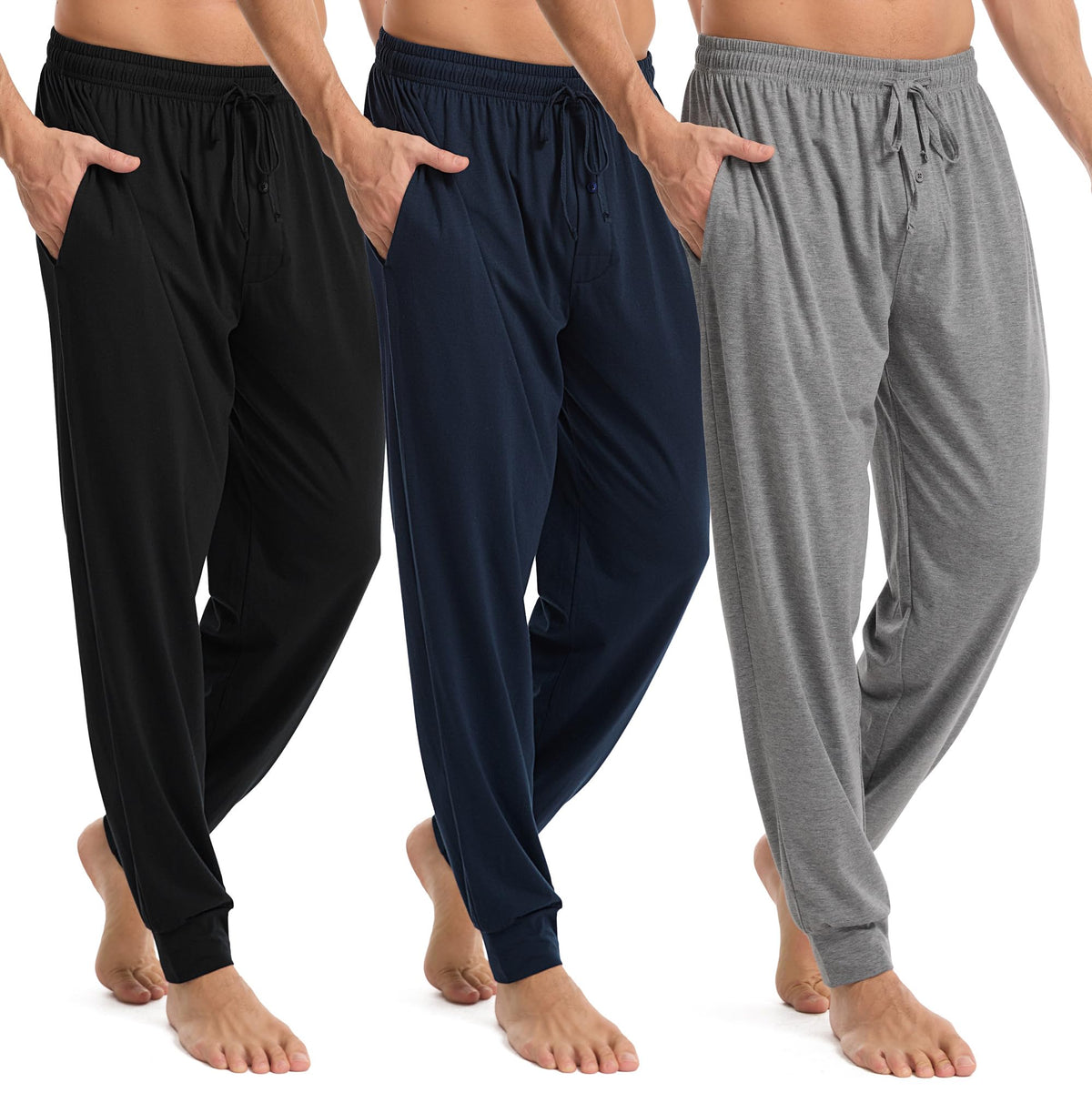3 Pack Mens Pajama Pants Cotton Jogger Pjs Lightweight Lounge Pant
