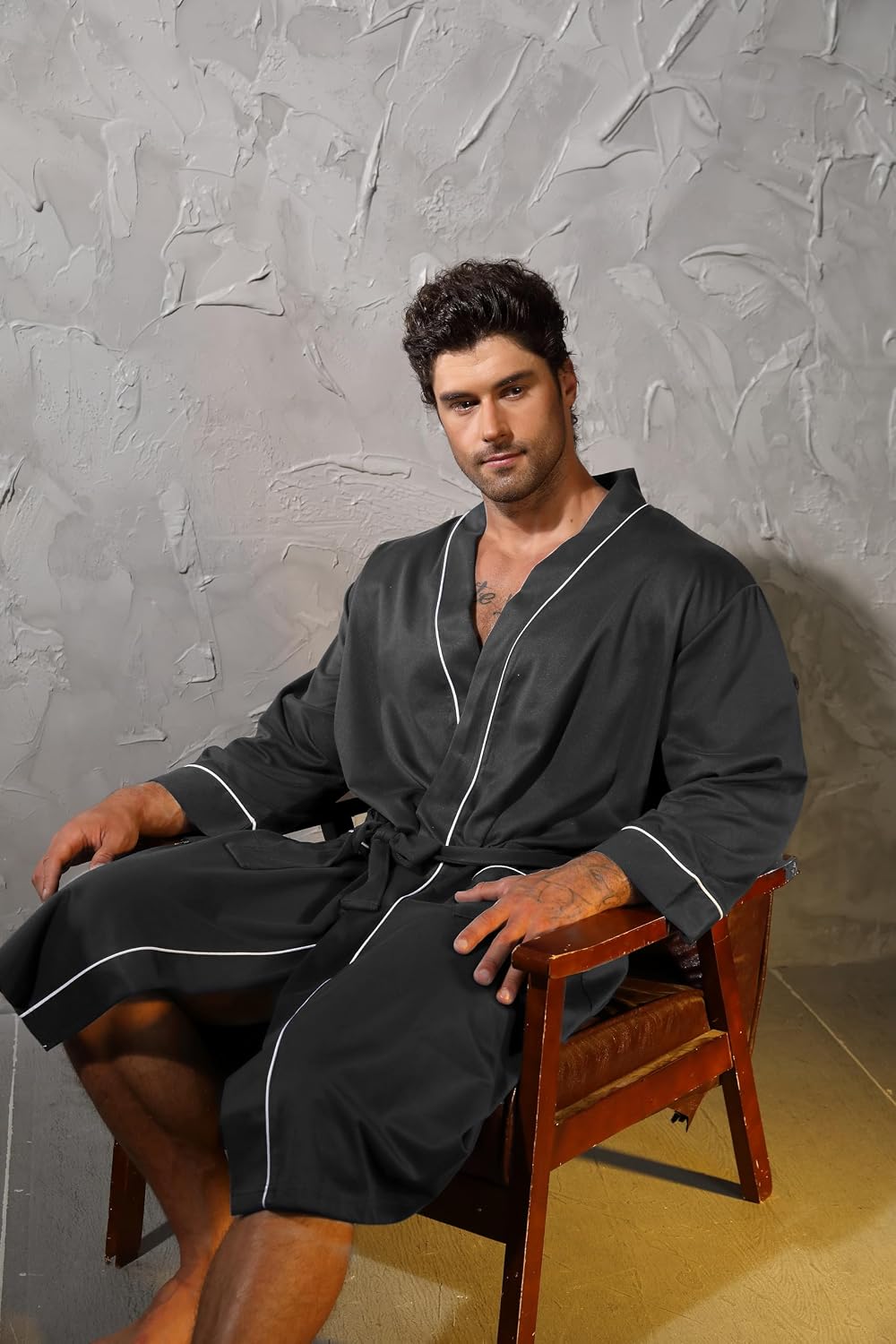 Mens Kimono Robe Lightweight Soft Bathrobe Sleepwear Loungewear with Pockets