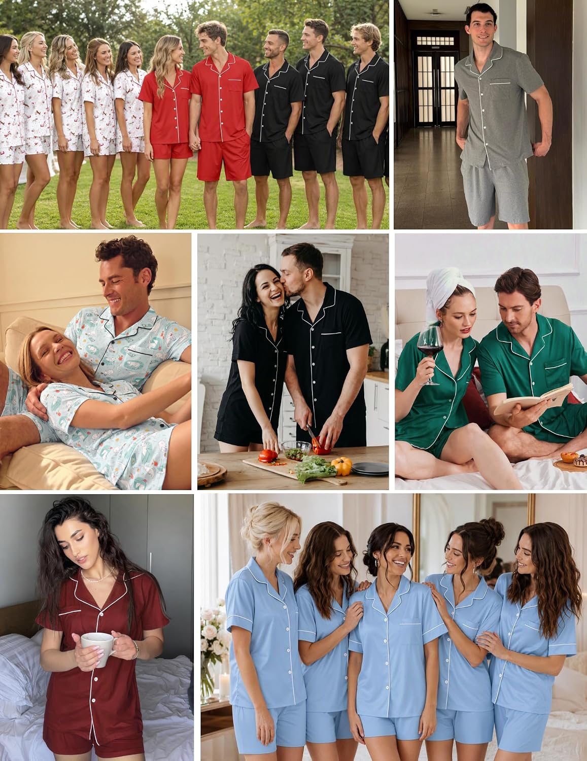 Ekouaer Matching Pajamas for Couples Short Sleeve Pjs 2 Piece Lounge Sets