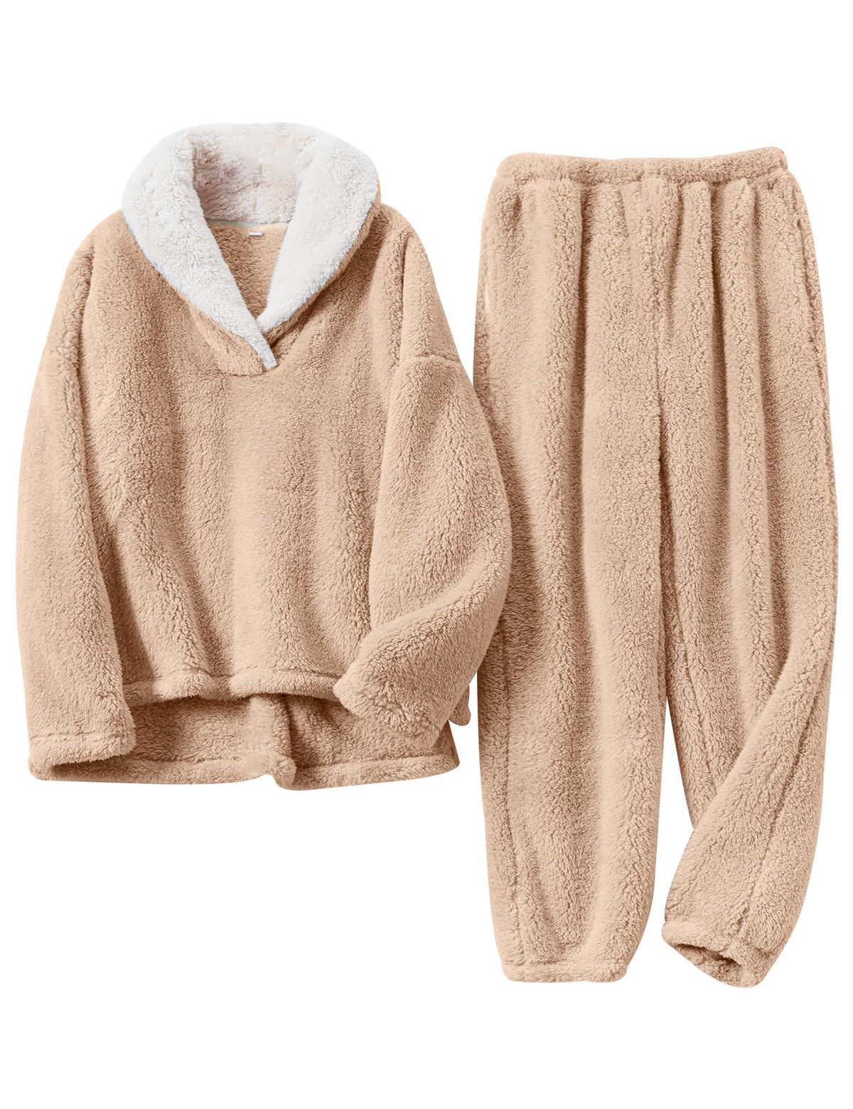 Arssm Mens Fluffy Pajamas Set 2 Piece Winter Fleece Pjs