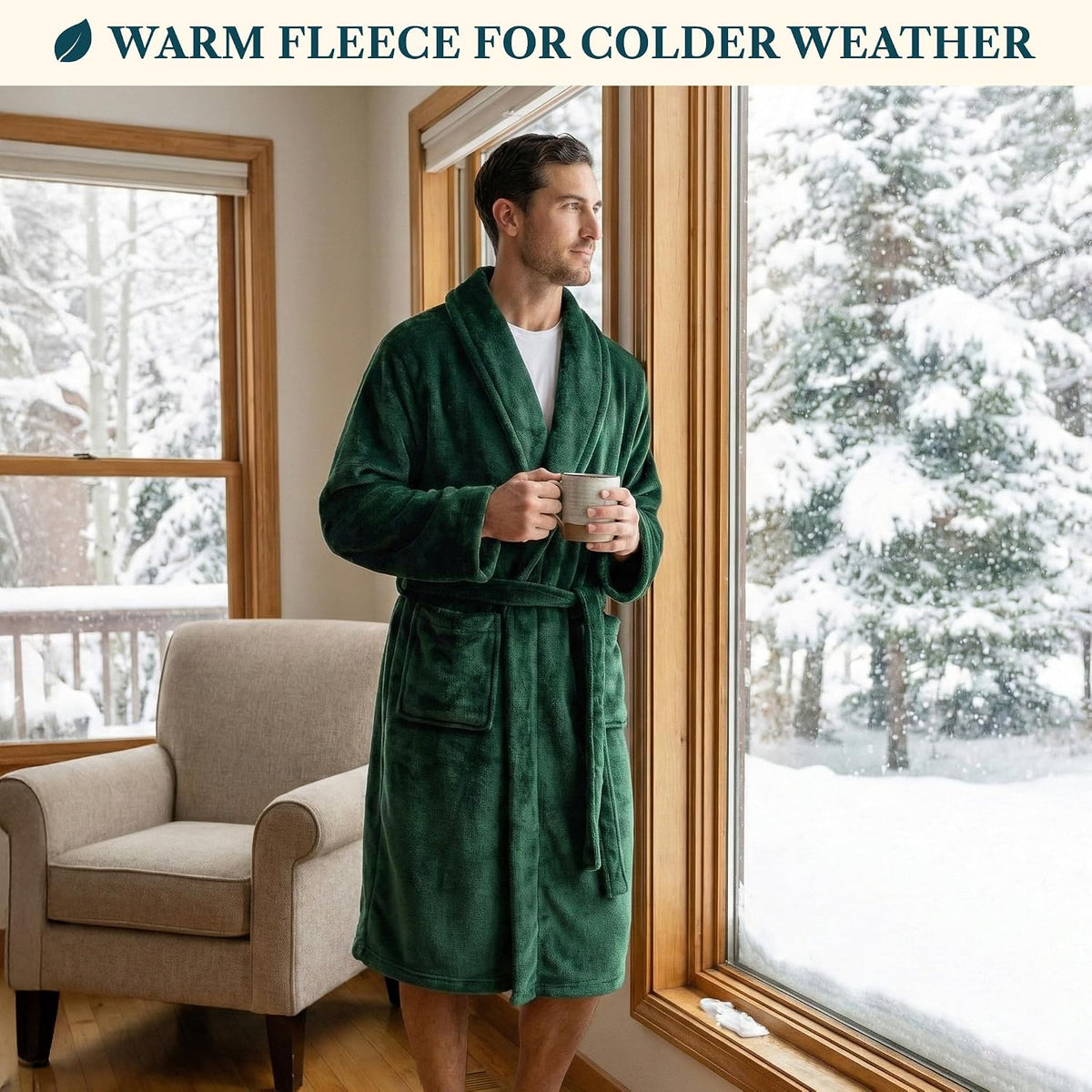 PAVILIA Mens Soft Fleece Bathrobe Lightweight Long Robe for Men Shower Bath