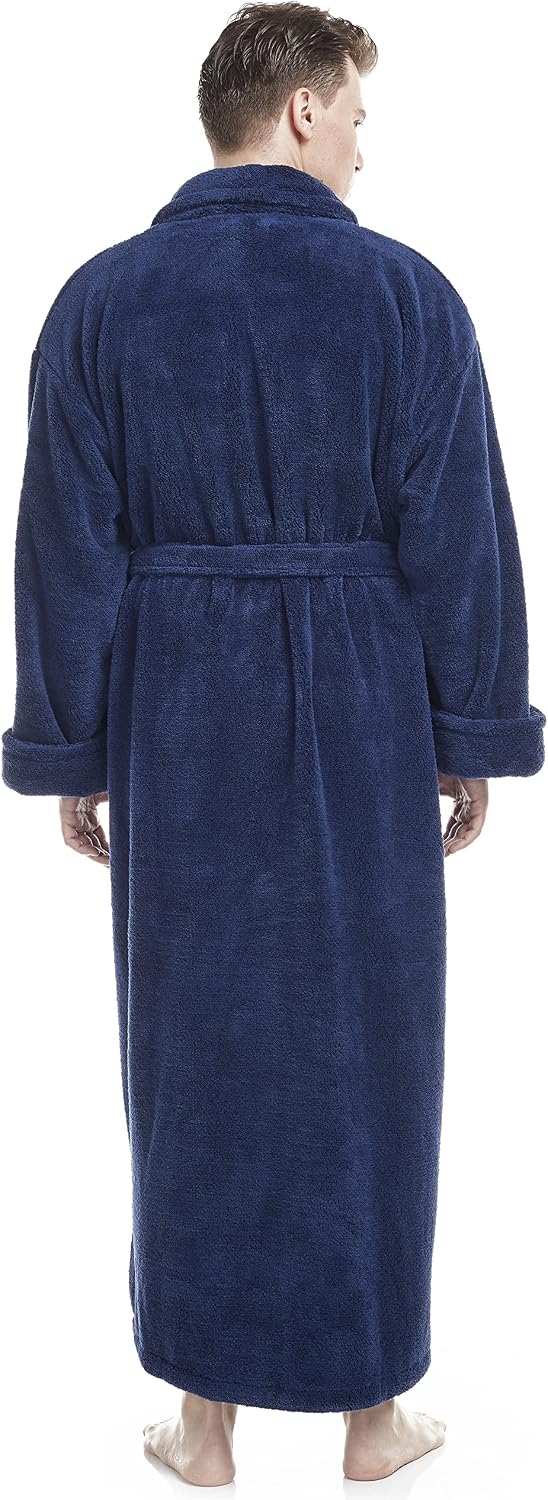 Arus Men's Shawl Collar Full Length Tall Long Fleece Robe, Turkish Bathrobe