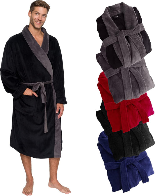 Ross Michaels Mens Robe Shawl Collar Wrap Style - Mid Length Plush Fleece Bathrobe