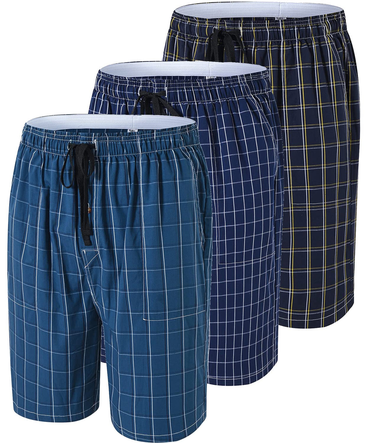 MoFiz Mens Pajama Shorts Woven Cotton Sleep Lounge Shorts 3-Pack Plaid