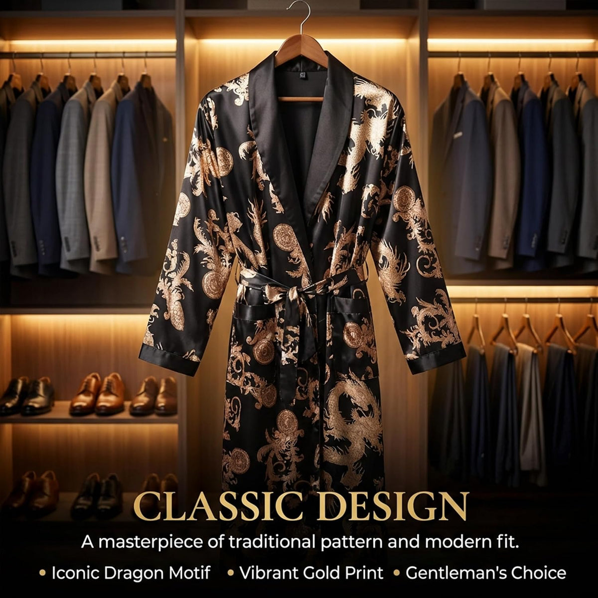 Men's Satin Robe Kimono Bathrobe Long Sleeve Spa Robe