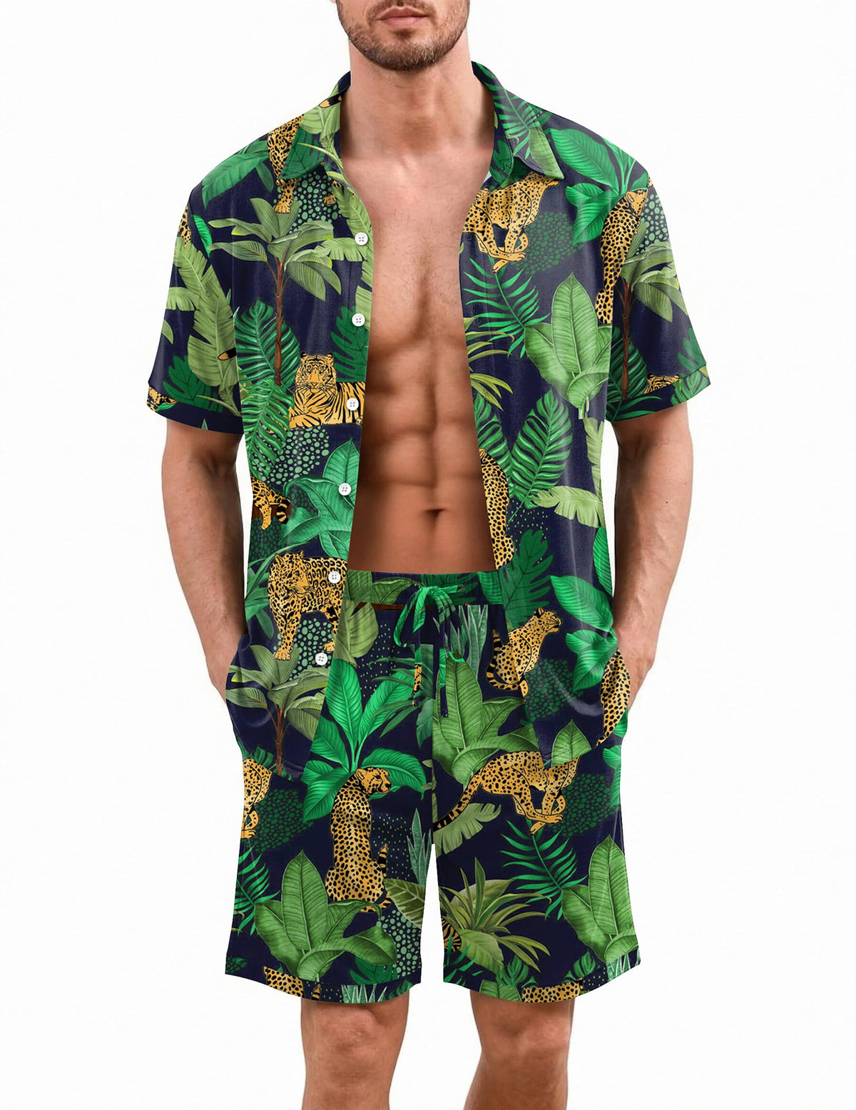 Ekouaer Men's Pajama Sets Button Down Summer Pjs Hawaiian Lounge Set XS-XXL