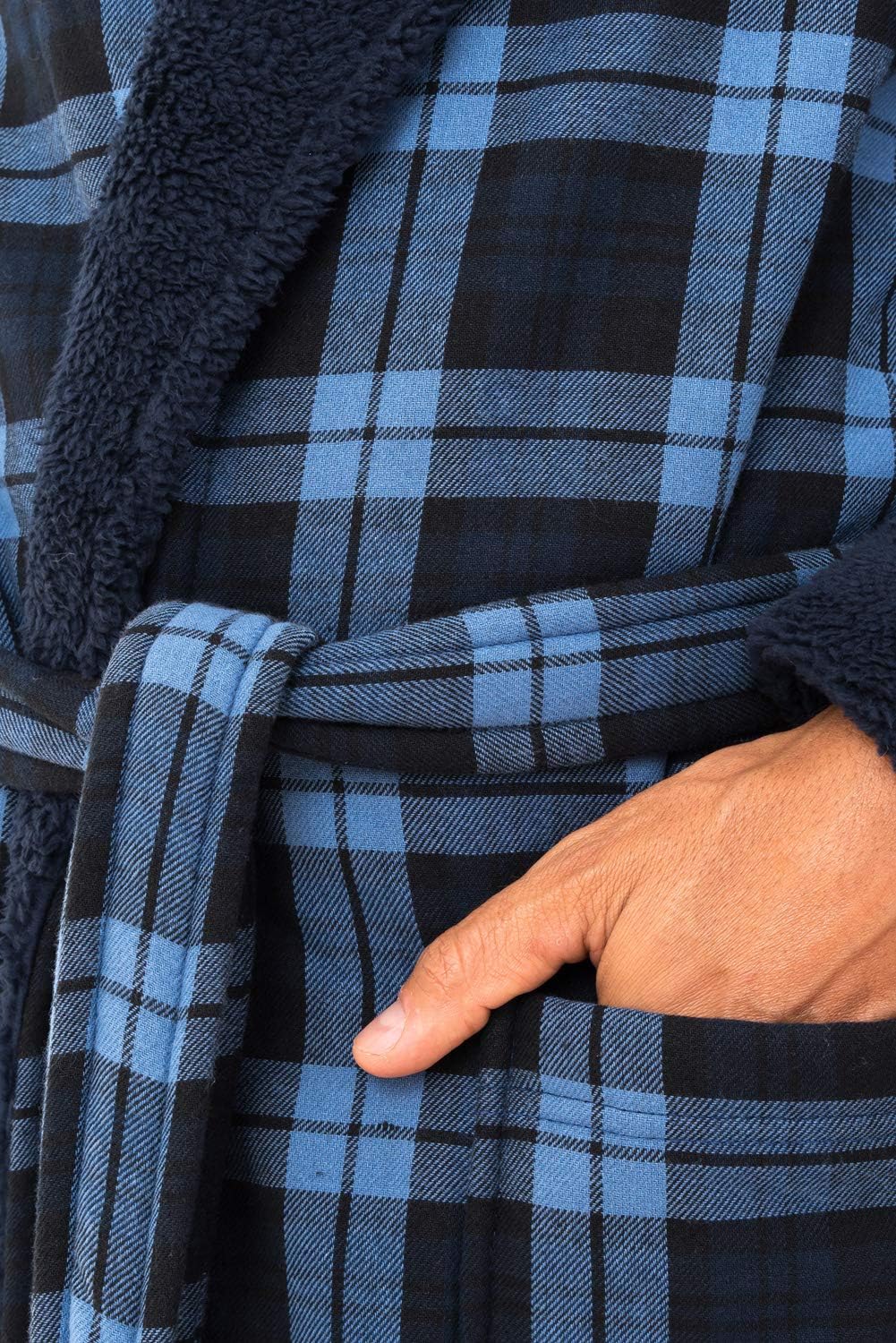 John Christian Men's Bonded Fleece Robe, Blue Check