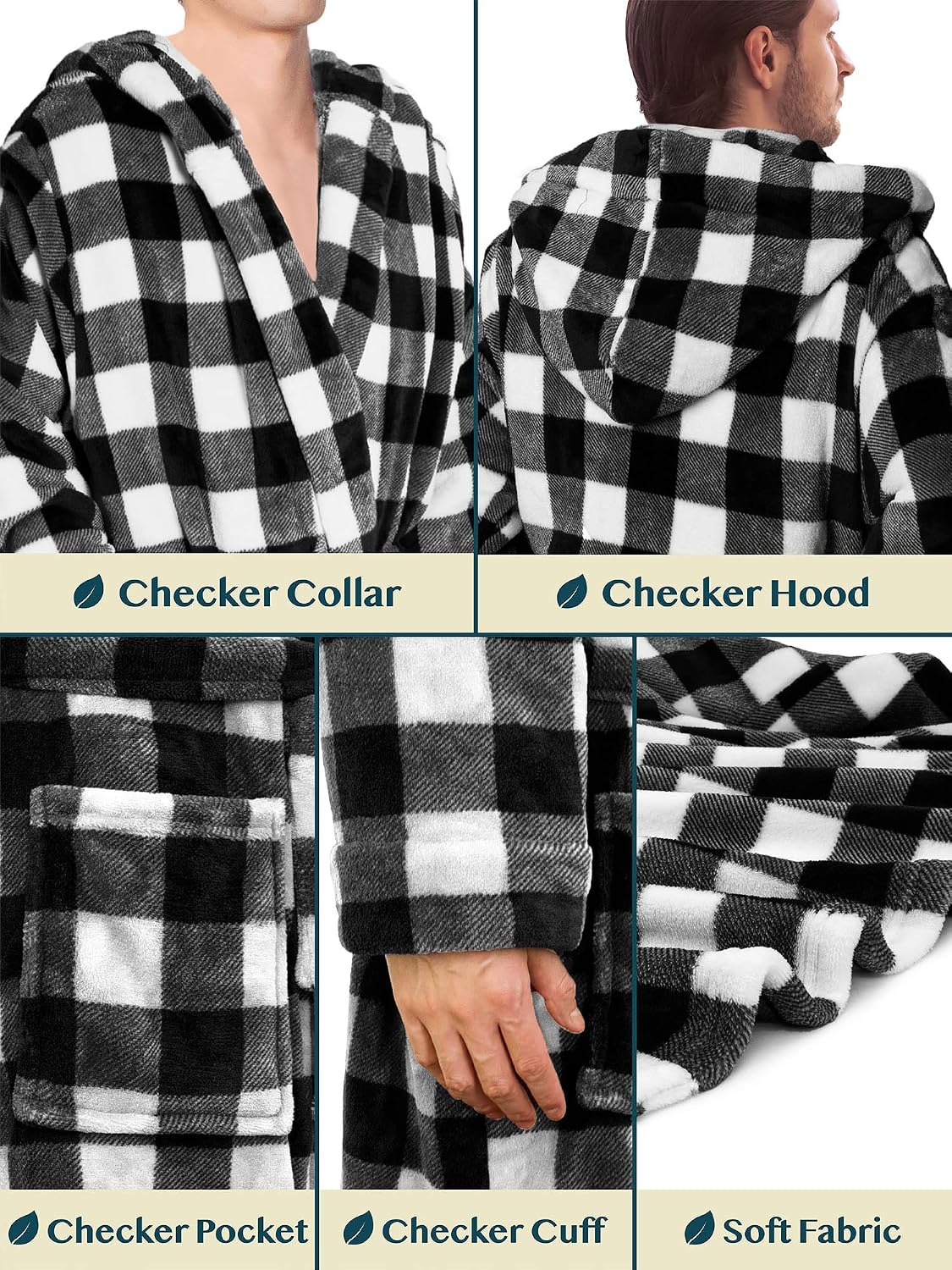 PAVILIA Mens Fleece Robe, Hooded Bathrobe with Shawl Collar, Pockets & Belt