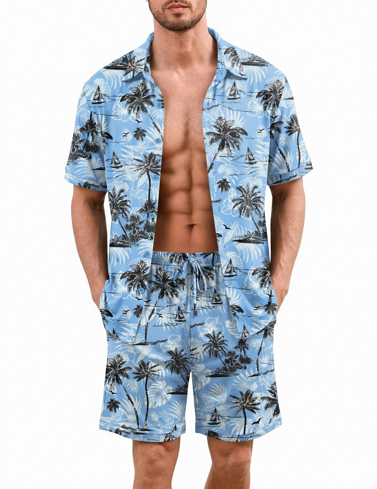 Ekouaer Men's Pajama Sets Button Down Summer Pjs Hawaiian Lounge Set XS-XXL