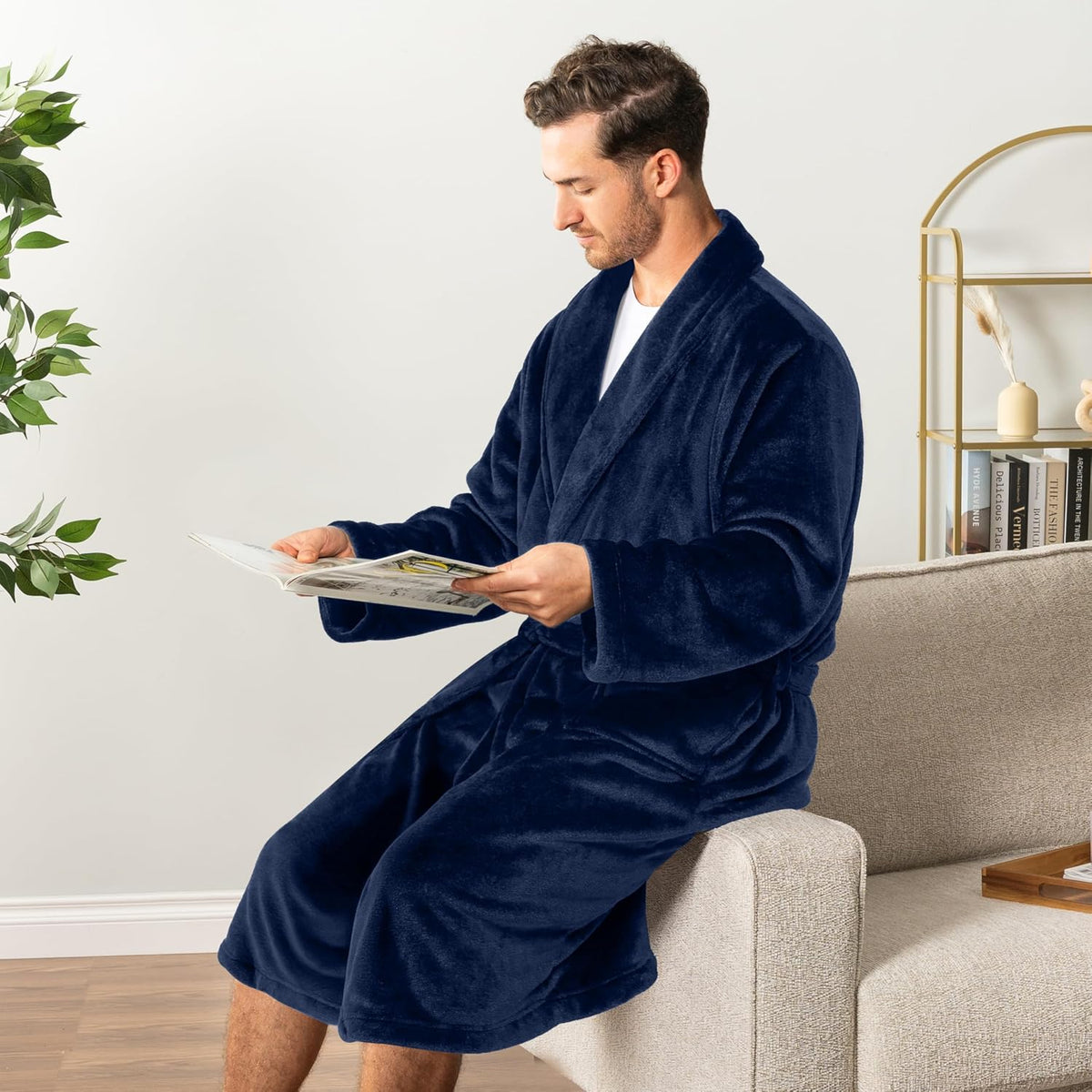 PAVILIA Mens Soft Fleece Bathrobe Lightweight Long Robe for Men Shower Bath