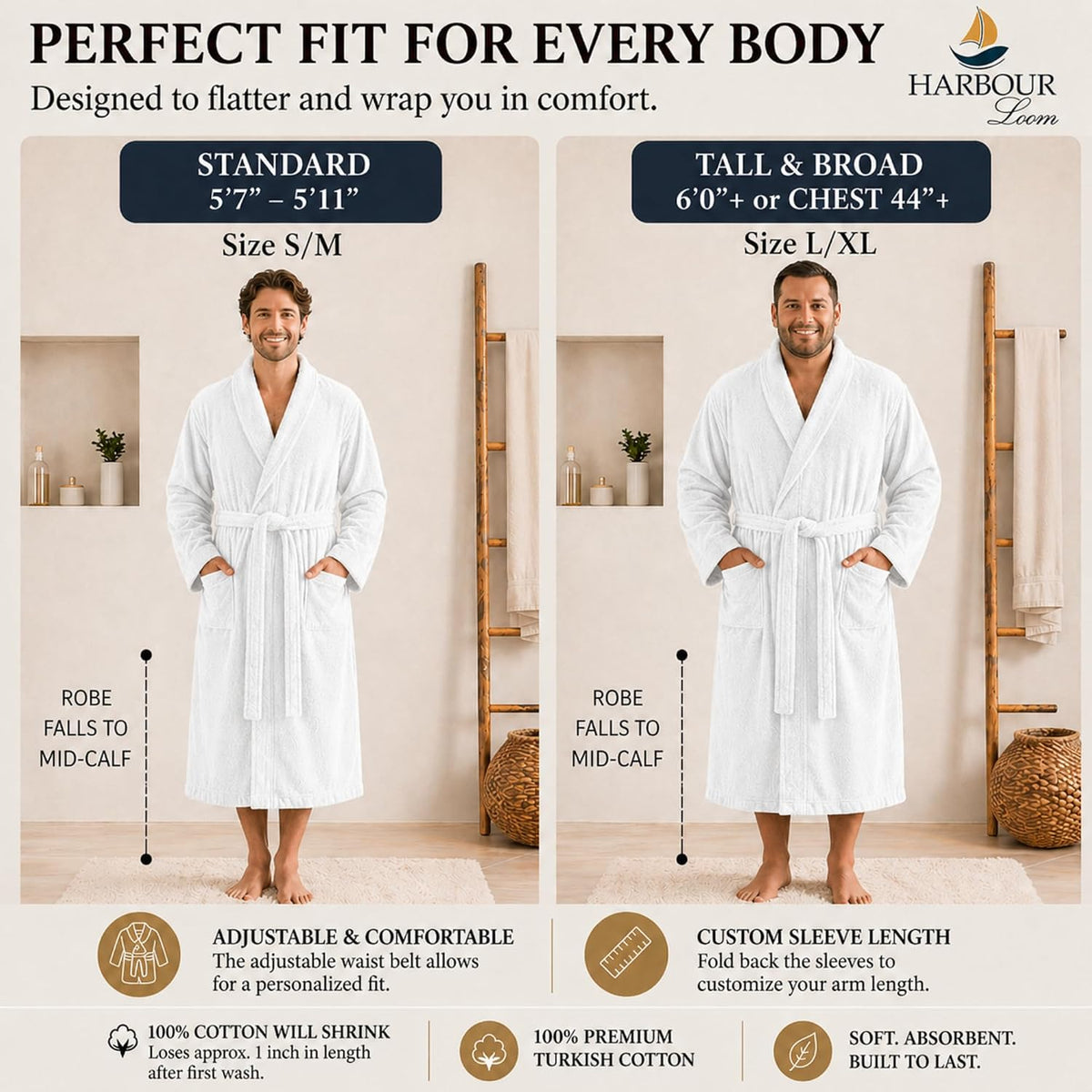 Men's Turkish Cotton Terry Bathrobe, Shawl Collar