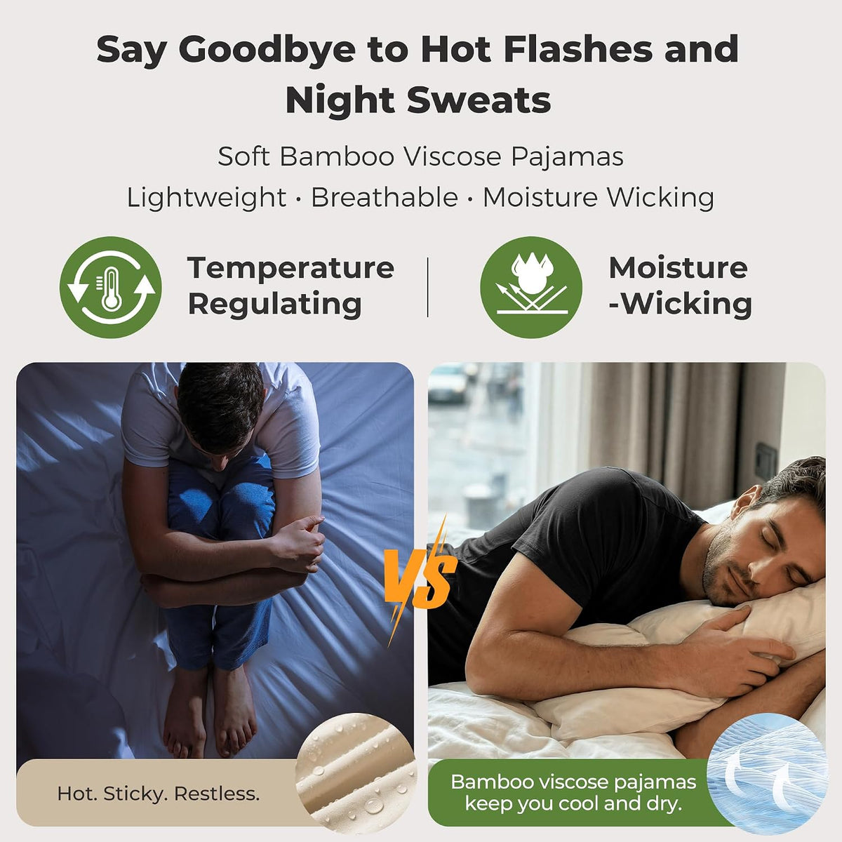 Mens Pajamas Set Cooling Viscose Made from Bamboo: Short Sleeve Shirt and Shorts, Soft Sleepwear Loungewear Summer