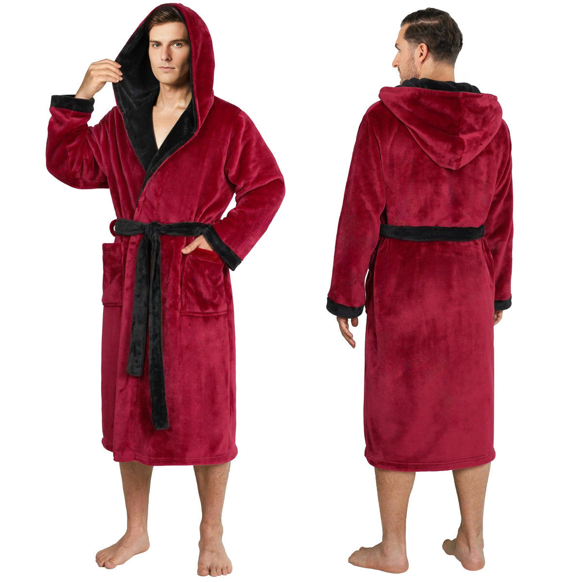 PAVILIA Men's Hooded Fleece Bathrobe Lightweight Long Robe for Men Shower