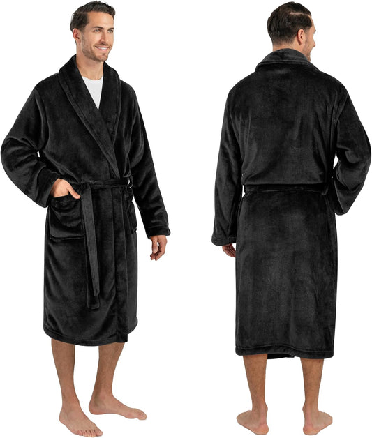 PAVILIA Mens Soft Fleece Bathrobe Lightweight Long Robe for Men Shower Bath
