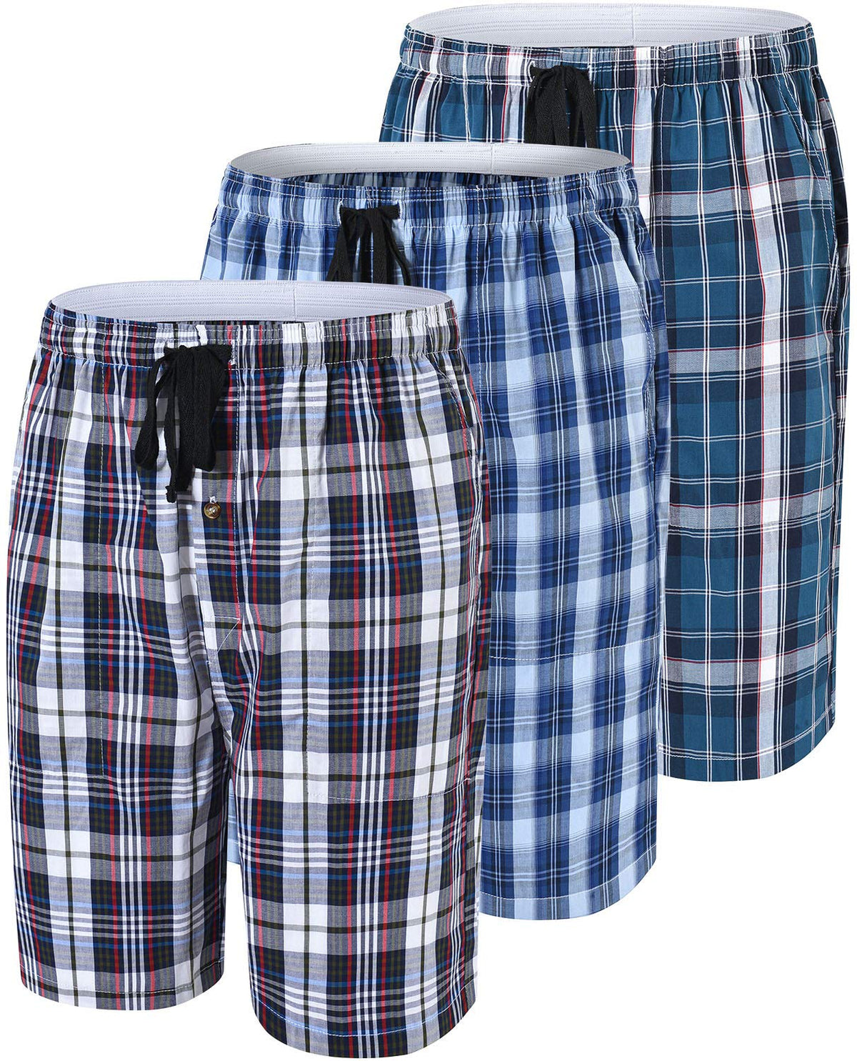 MoFiz Mens Pajama Shorts Woven Cotton Sleep Lounge Shorts 3-Pack Plaid