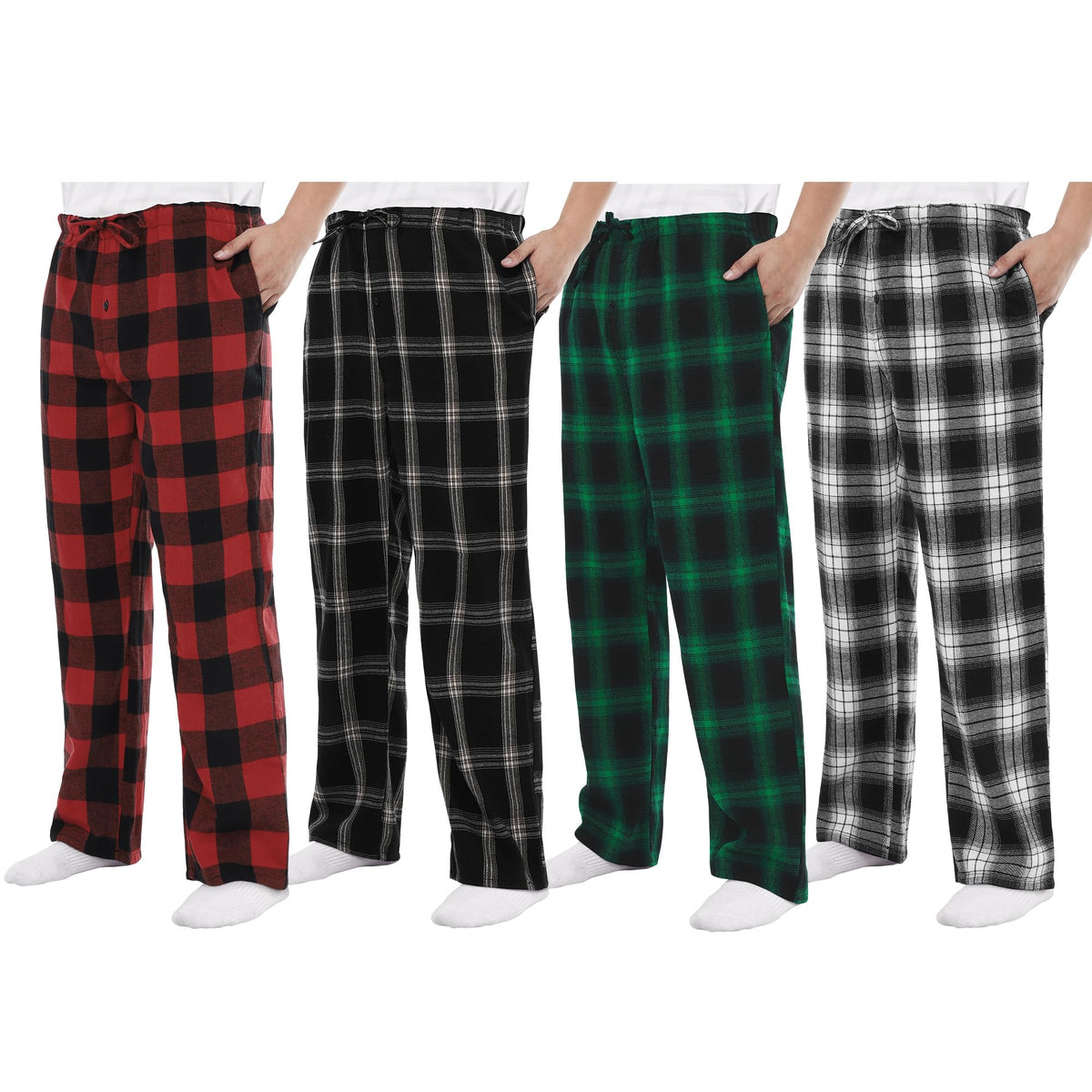 Men's Pajama Pants 3/4 Pack Flannel Plaid Cotton Sleep & Lounge PJ Bottoms