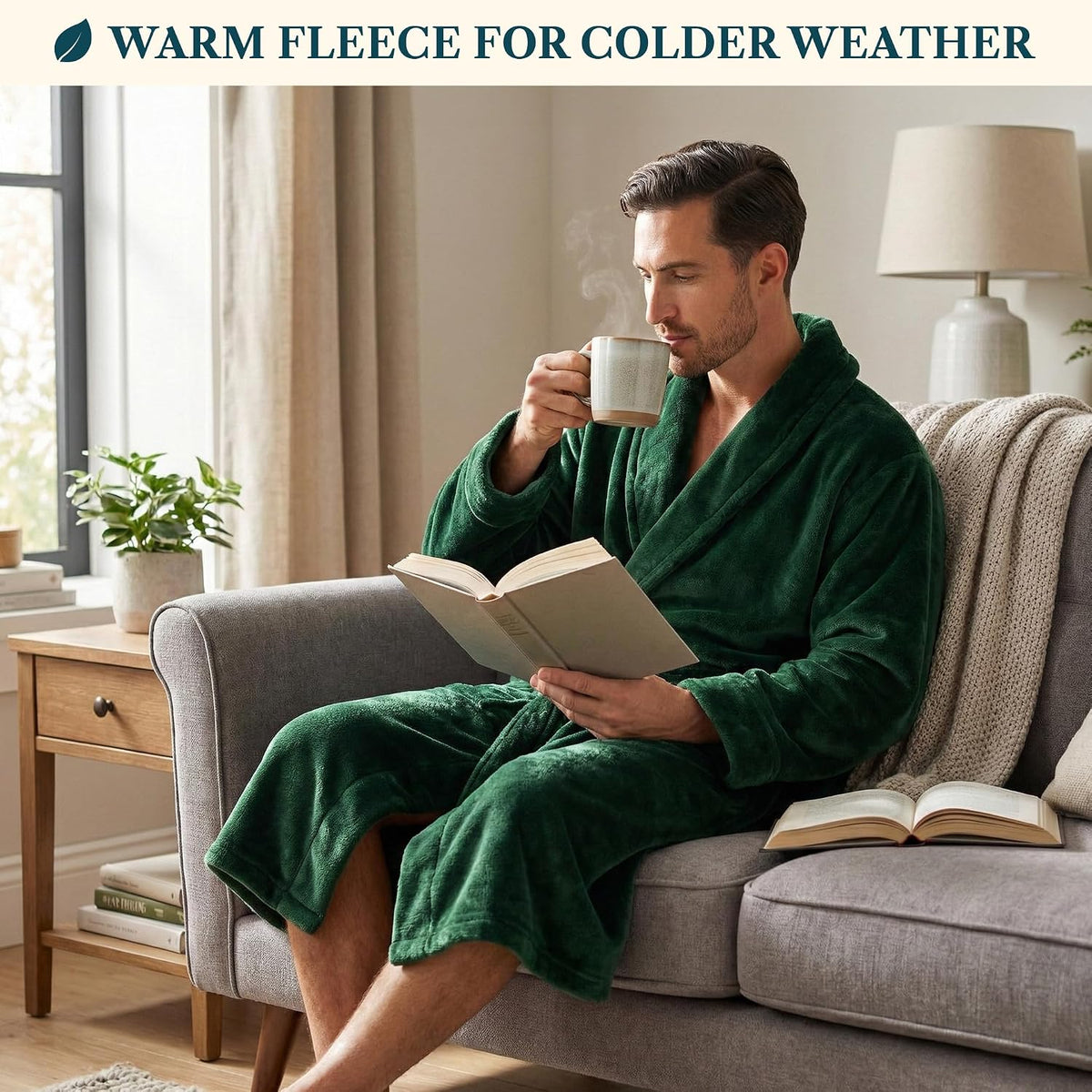 PAVILIA Mens Soft Fleece Bathrobe Lightweight Long Robe for Men Shower Bath