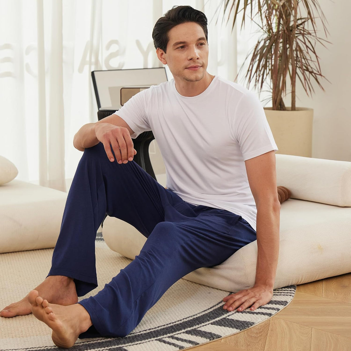 BAMBOO COOL Mens Pajama Pants Lightweight Sleep Bottoms with Pockets