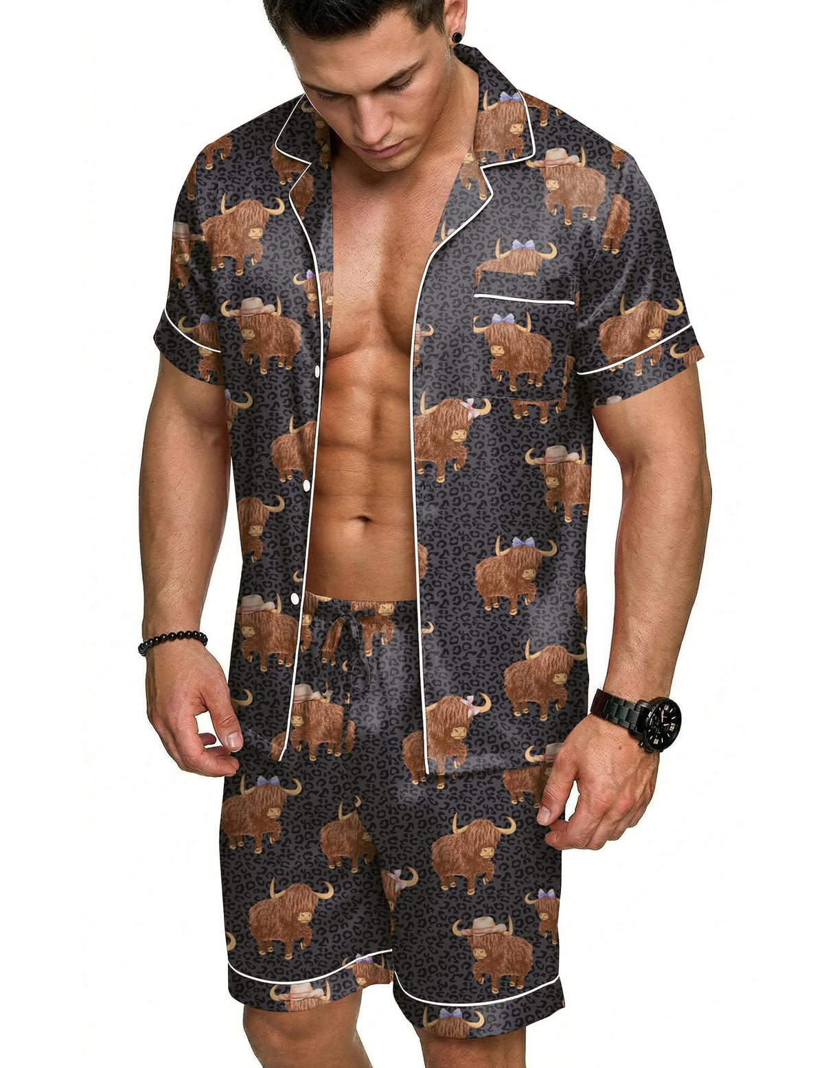 Ekouaer Mens Silk Satin Pajamas Set Short Sleeve Button Up Lounge Pjs Set