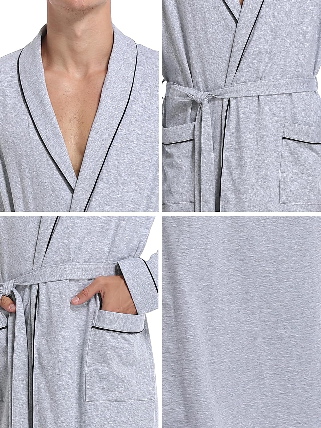 EA'S SECRET Men's 100% Cotton Robes Lightweight Long Sleeve Kimono Bathrobe Soft Over the Knee Sleepwear