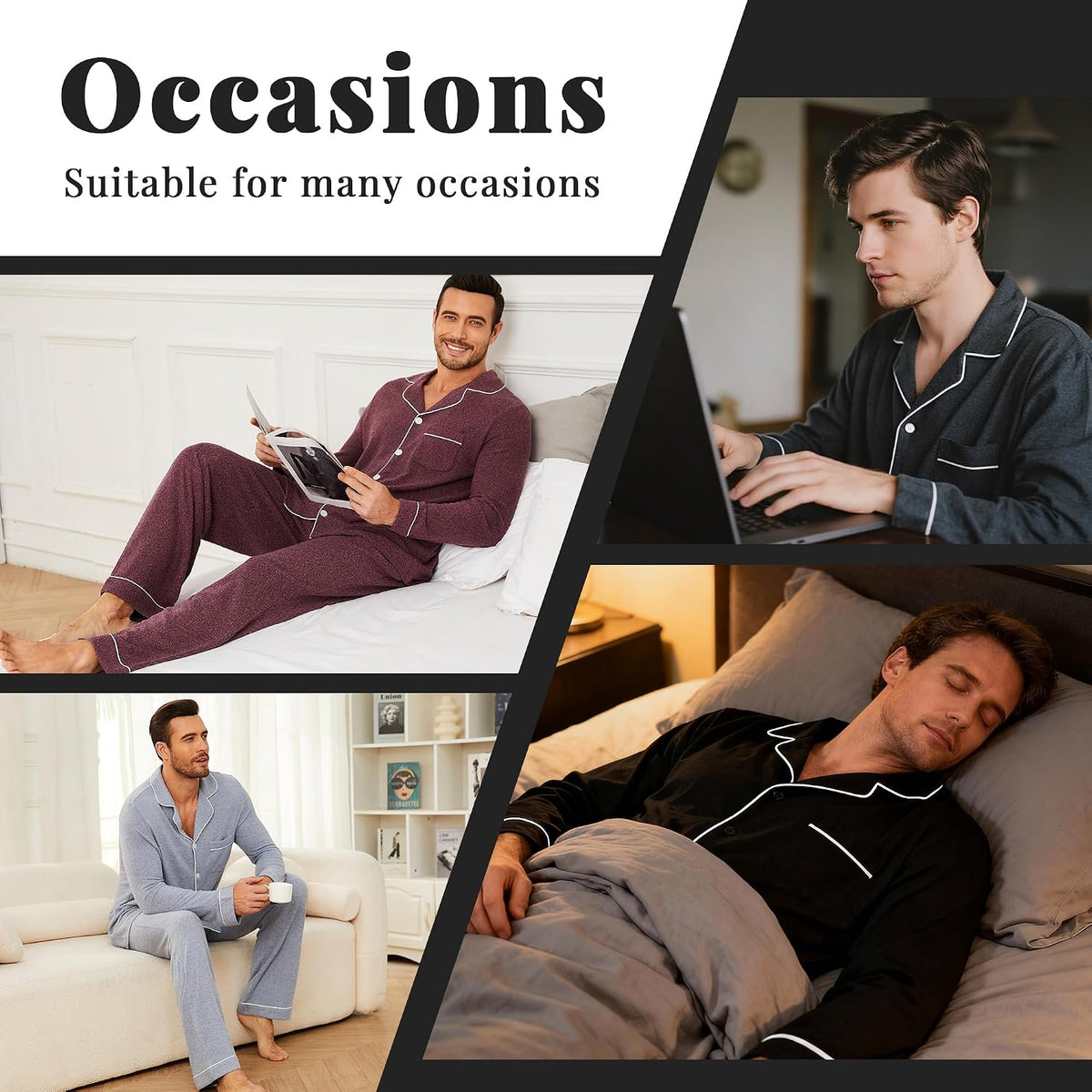 U2SKIIN Mens Pajama Set, Soft Stretch Long Sleeve Sleepwear with Pockets