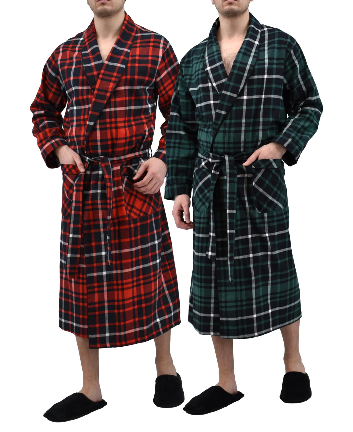 Andrew Scott Mens 2 Pack Long Sleep -Sauna Robe / 100% Cotton Flannel Brush Warm Bathrobe