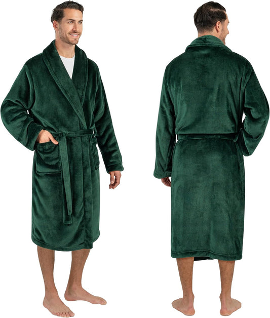 PAVILIA Mens Soft Fleece Bathrobe Lightweight Long Robe for Men Shower Bath
