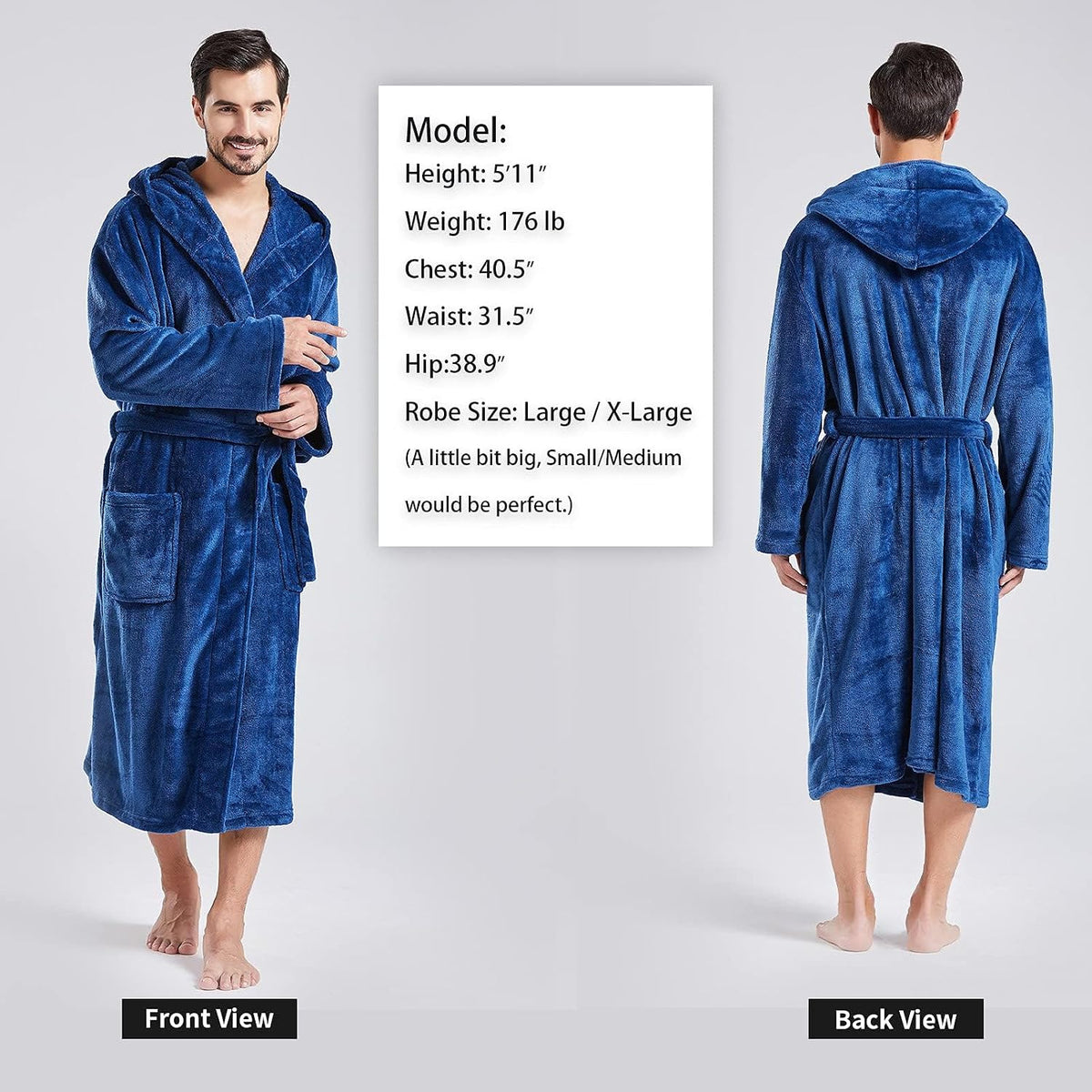 FashGudim Mens Hooded Robe Plush Shawl Collar Kimono Bathrobe Soft Warm Flannel Fleece Spa Robes House Coat Pajamas