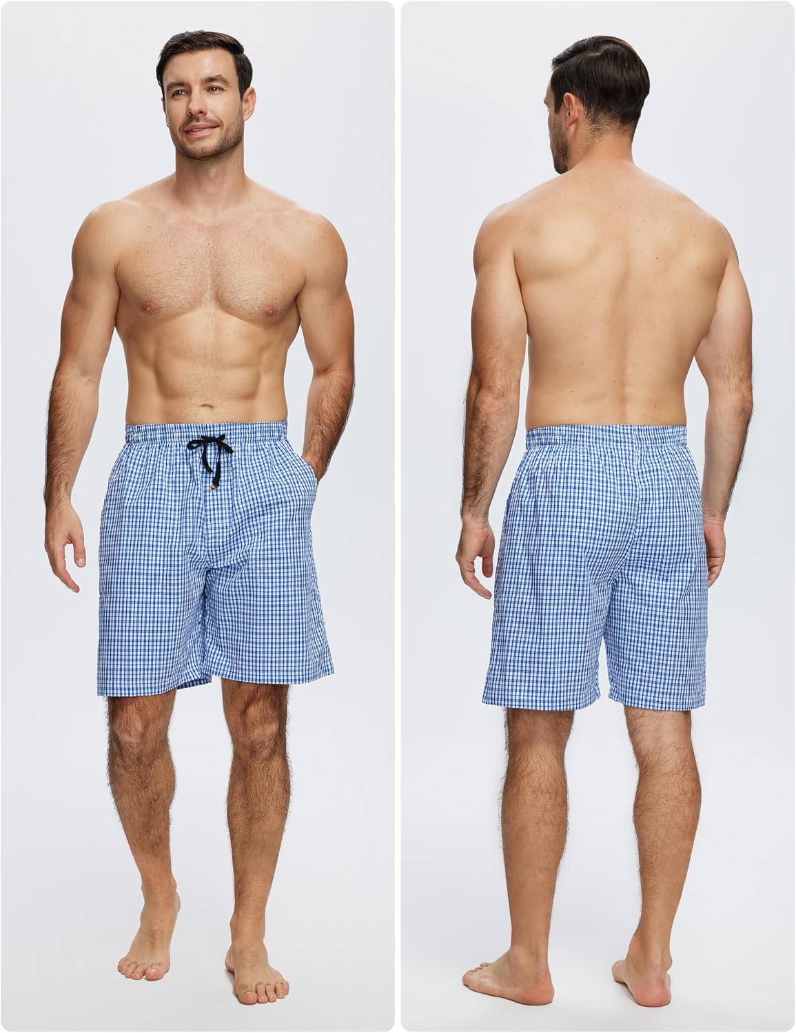 MoFiz Mens Pajama Shorts Woven Cotton Sleep Lounge Shorts 3-Pack Plaid