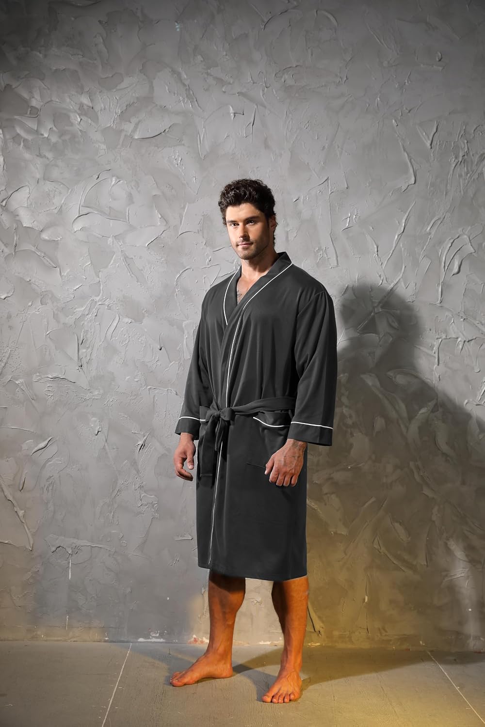 Mens Kimono Robe Lightweight Soft Bathrobe Sleepwear Loungewear with Pockets