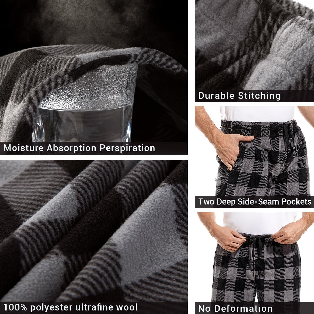 DG Hill 1Pack or 3Pack Mens PJ Pajama Pants Bottoms Fleece Lounge Pants Sleepwear Plaid PJs with Pockets Microfleece