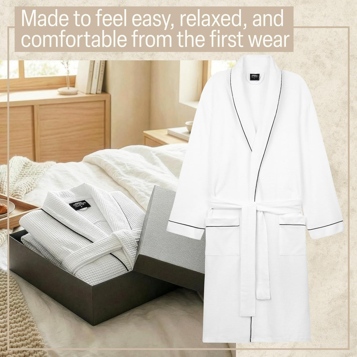 Get Trend Waffle Robes for Men M-3XL, Lightweight Soft Bathrobes, Cozy House Coat for Spa, Shower & Hotel