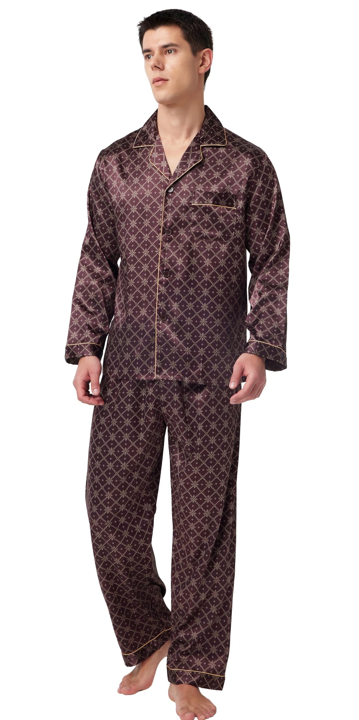 TONY & CANDICE Men's Classic Satin Pajama Set Sleepwear