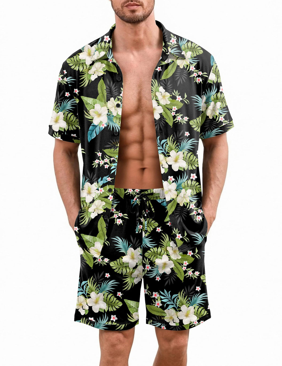 Ekouaer Men's Pajama Sets Button Down Summer Pjs Hawaiian Lounge Set XS-XXL