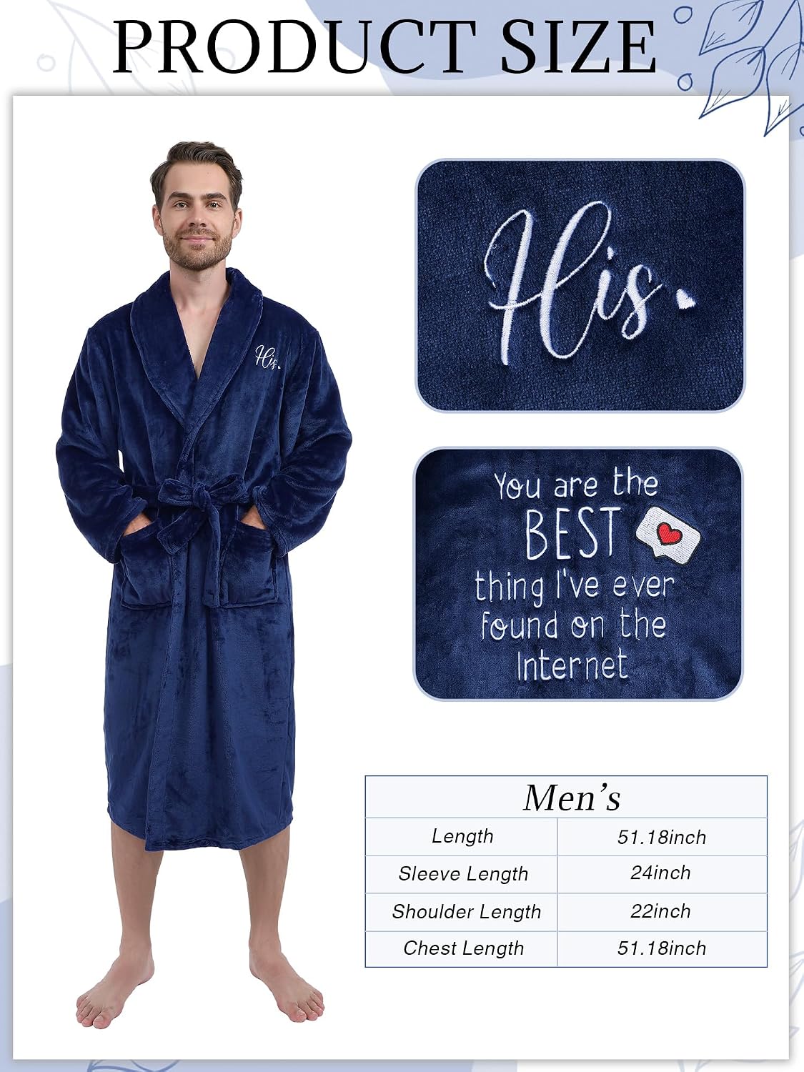 Jecery Mens Robe, Soft Plush Flannel Bathrobe with Pockets