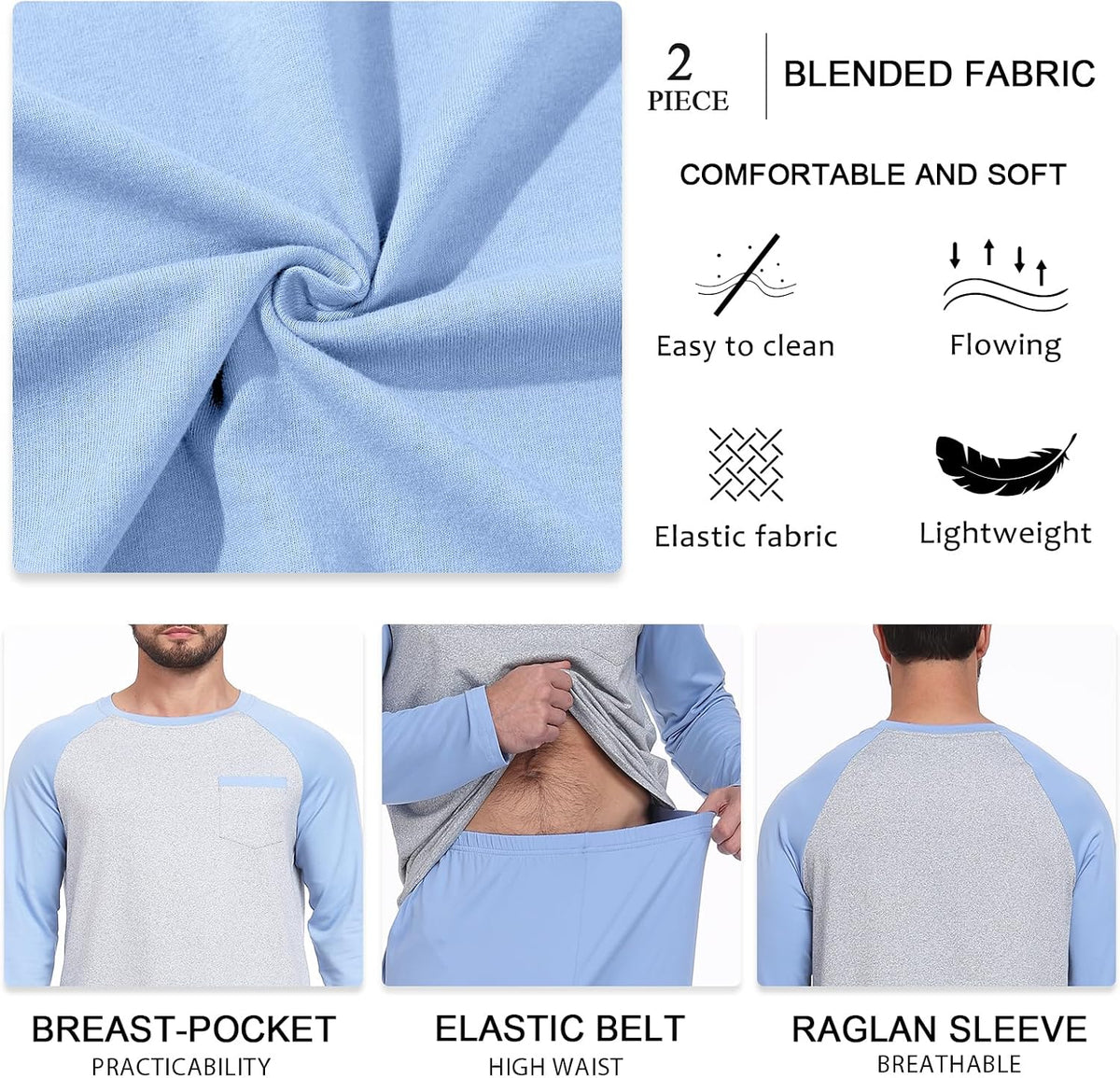 Aodemo Mens Pajamas Set 2 Piece Loungewear Soft Pjs Sets S-4XL