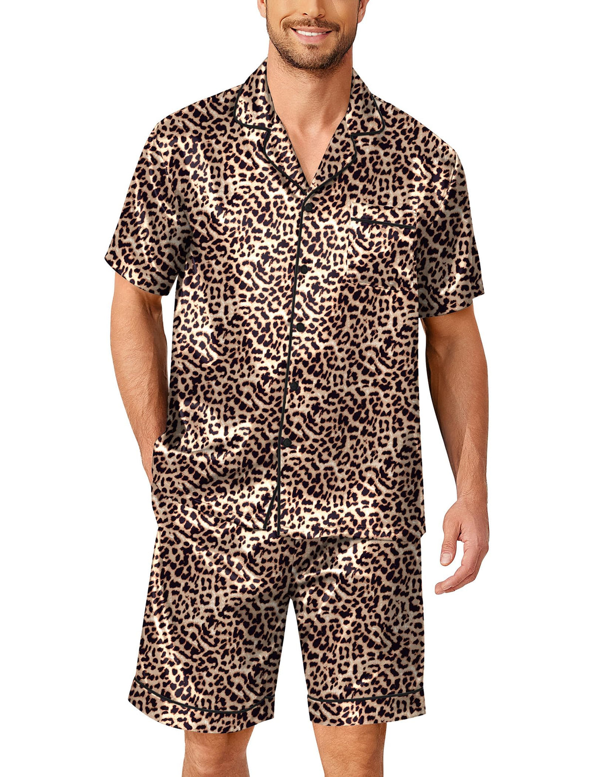 Ekouaer Mens Pajamas Set Silk Satin Pjs Short Sleeve Button Up Lounge Sets