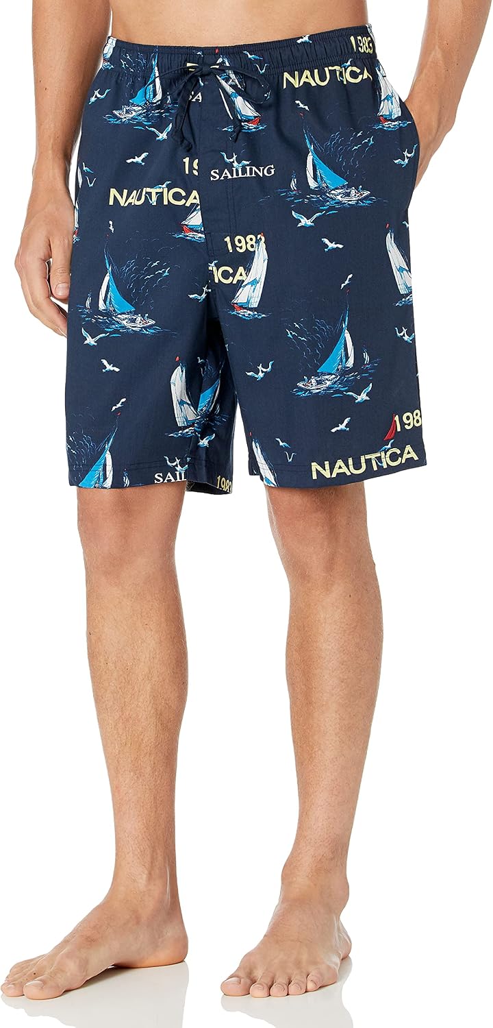 Nautica Men's Soft Woven 100% Cotton Elastic Waistband Sleep Pajama Short
