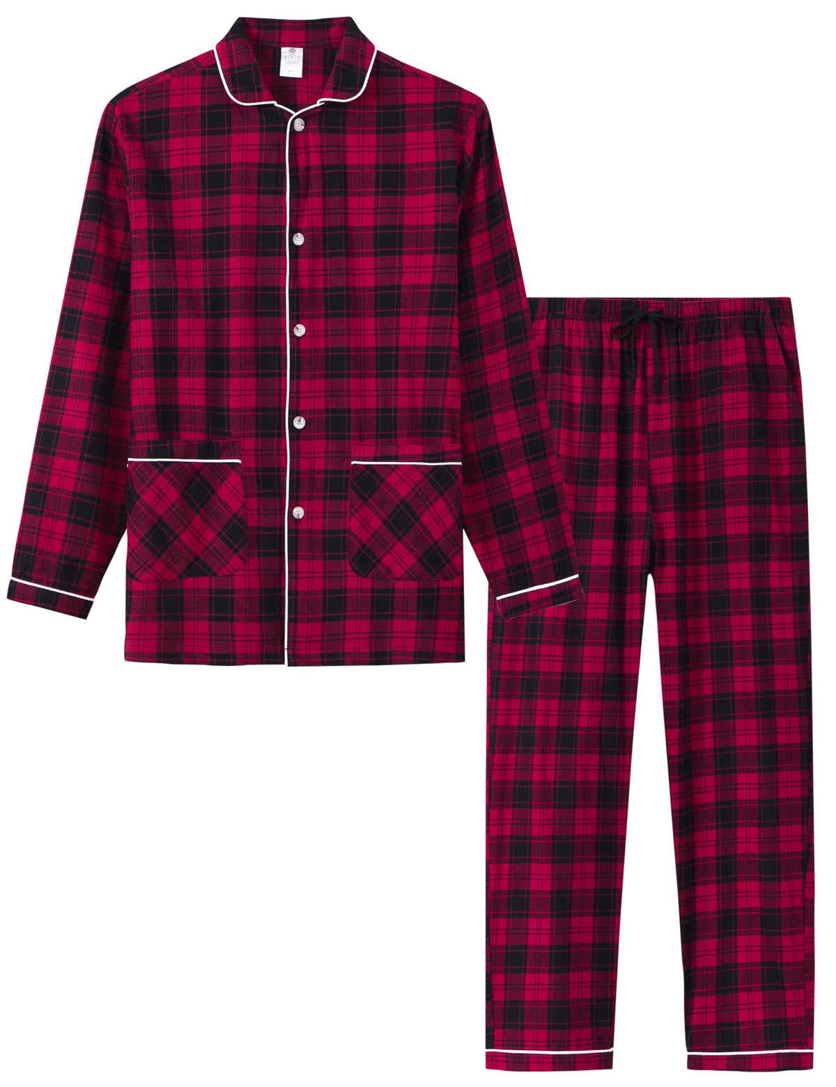 MoFiz Mens Pajama Set Soft Cotton Button Down Notched Collar Pjs Long Sleeve 2 Piece Sleepwear Lounge Nightwear with Pocket