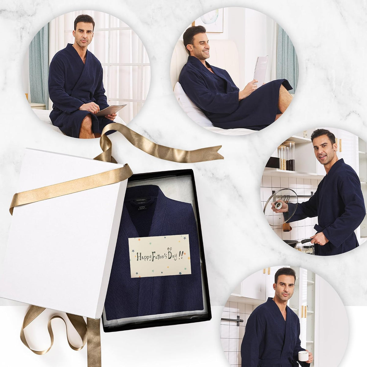 FashGudim Terry Cloth Robes for Men Big and Tall Short Mens Kimono Robe Super Absorbent Spa Bathrobe Calf Length With Pockets