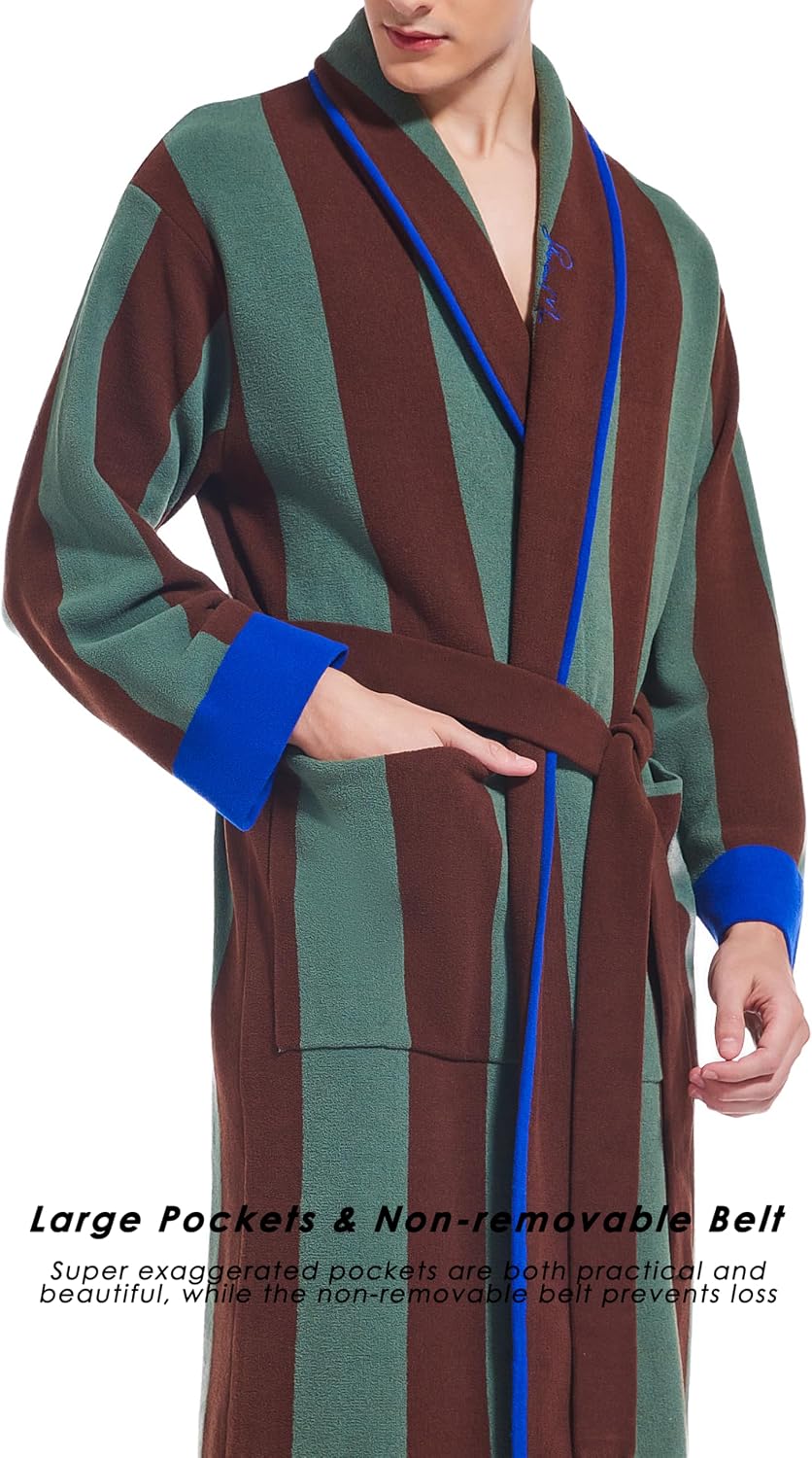 SlumberMee Mens Luxurious Robe Shawl Collar Bathrobe for Men Vintage Stripe