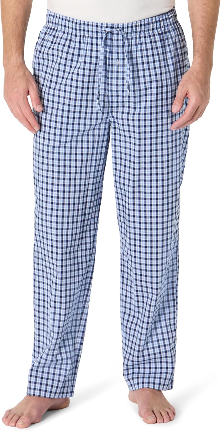 Amazon Essentials Men's Cotton Poplin Straight-Fit Pajama Pants with Pockets, Elastic Waist, Drawstring
