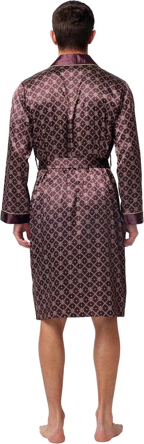 Mens Satin Robe Long Sleeve Silk Kimono Bathrobe with Shorts Set Sleepwear
