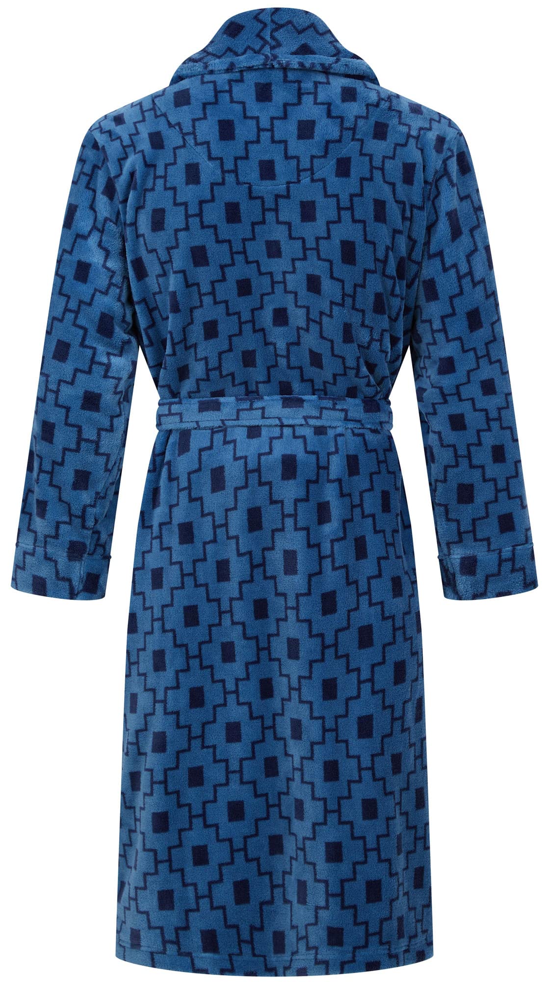 John Christian Men's Fleece Robe, Blue Geometric Pattern