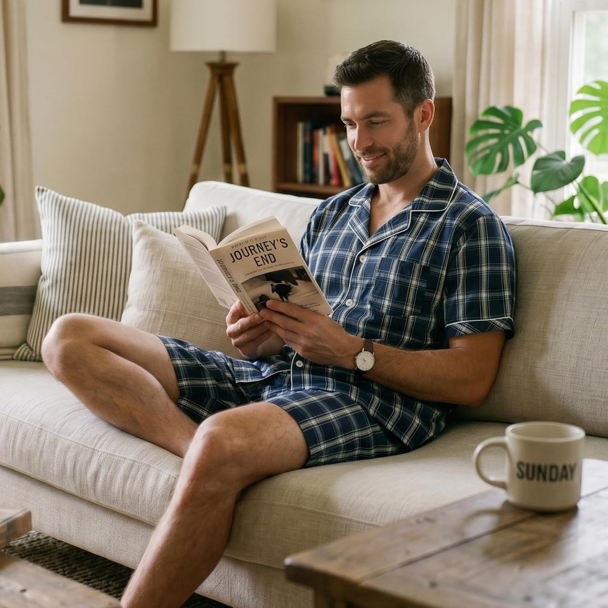 Vulcanodon Mens Cotton Pajama Set Short Sleeve Lightweight Sleepwear