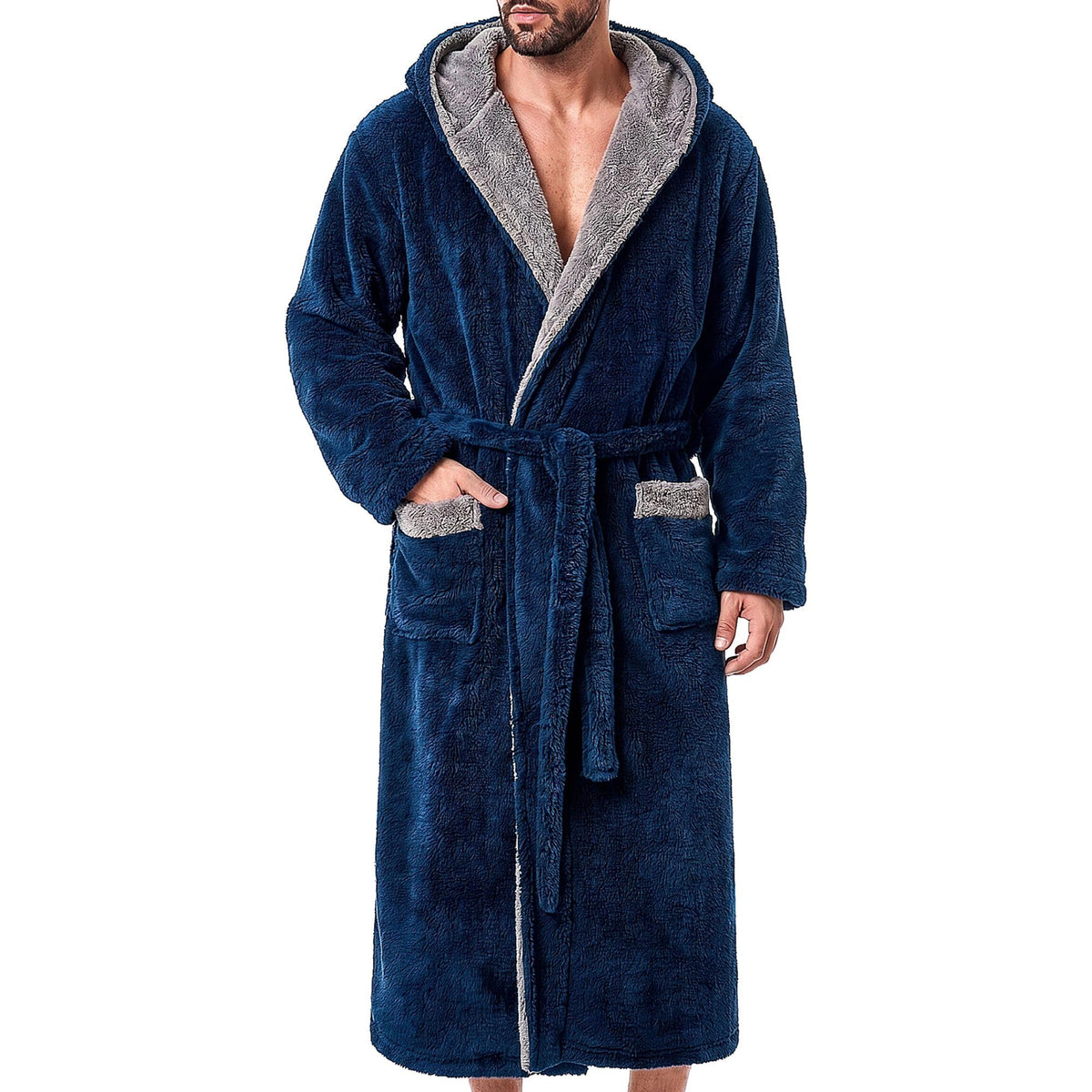 GIISAM Mens Robes Soft Fleece Plush Warm Hooded Thick Heavy Cozy House Coat