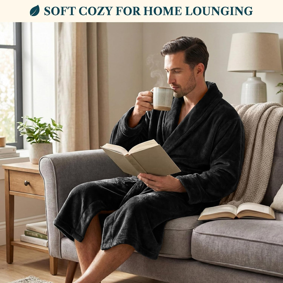 PAVILIA Mens Soft Fleece Bathrobe Lightweight Long Robe for Men Shower Bath