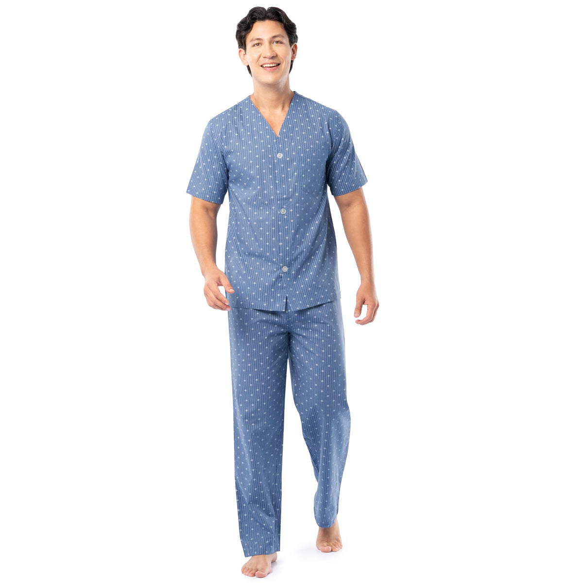 Fruit of the Loom Men's Broadcloth Short Sleeve Top and Long Pants Pajama Set